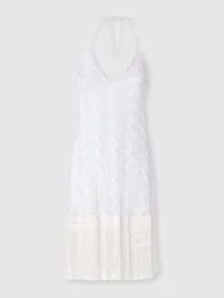 Abito copricostume in viscosa zig zag lamé con frange