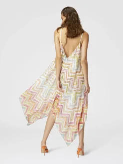 Abito copricostume lungo in tulle stampato con fondo a foulard