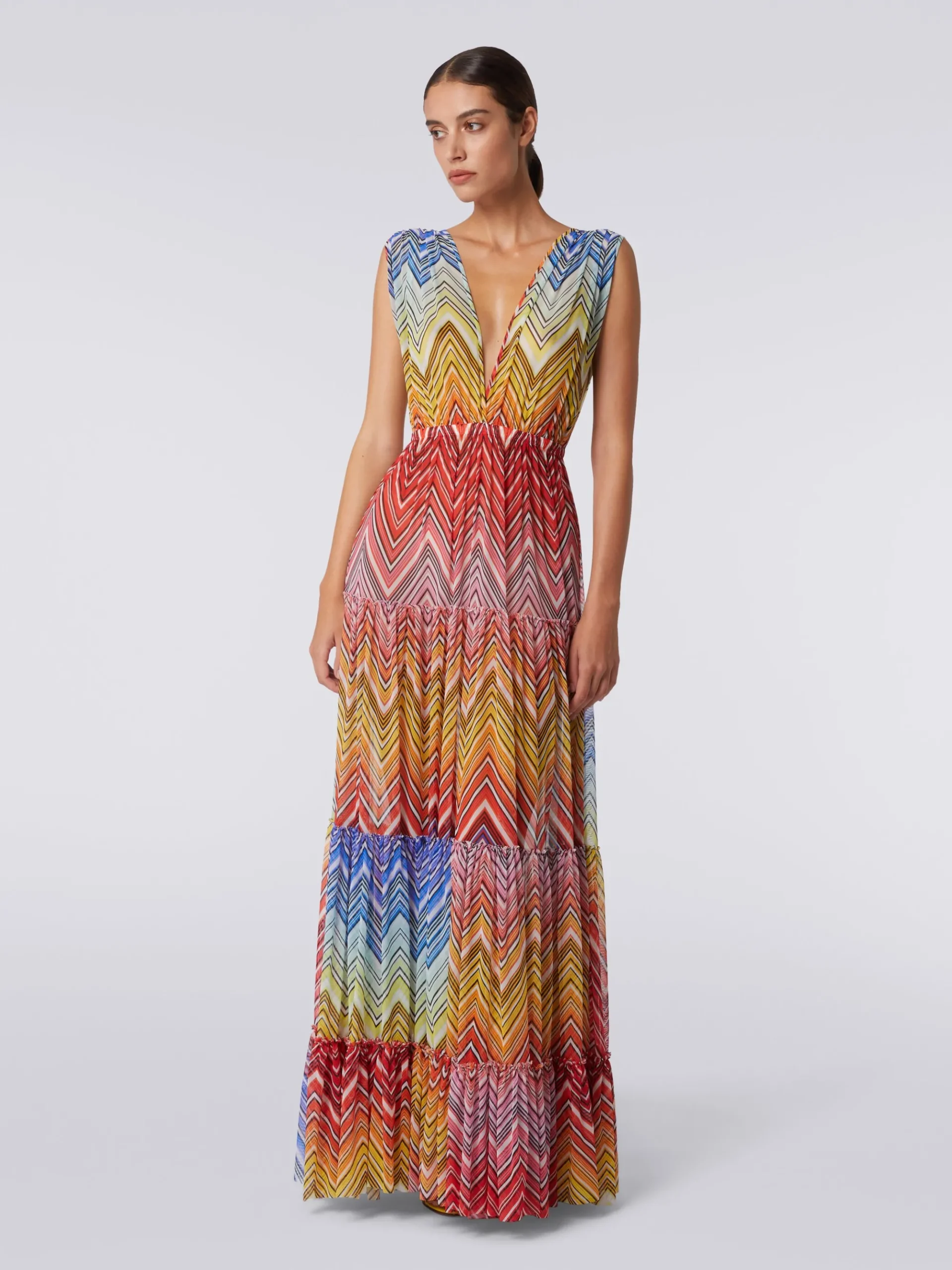 Abito copricostume lungo in tulle stampa zig zag