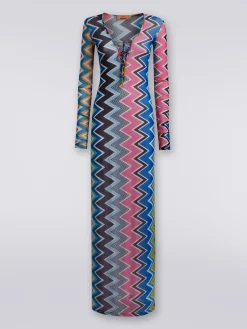 Abito copricostume lungo in tulle stampa zig zag