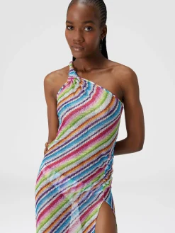 Abito copricostume stampa zig zag con scollatura a nodo