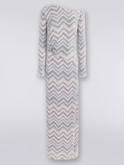 Abito lungo in maglia zig zag con applicazione di paillettes
