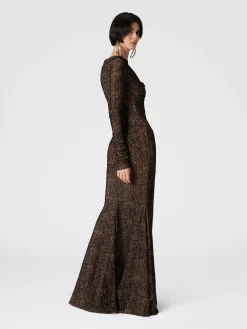 Abito lungo in tulle con arricciature