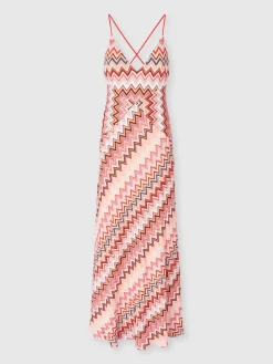 Abito lungo patchwork con motivo zig zag e spalline incrociate