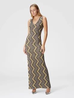 Abito lungo zig zag con profonda scollatura e paillettes