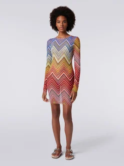 Abito mare in tulle stampa zig zag