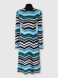 Abito midi a collo alto con motivo greca zig zag