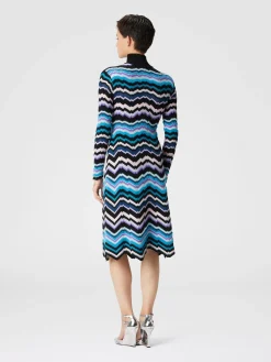 Abito midi a collo alto con motivo greca zig zag