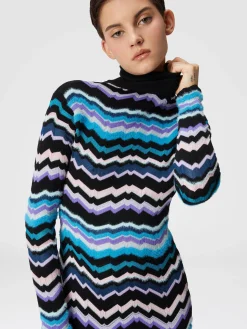 Abito midi a collo alto con motivo greca zig zag