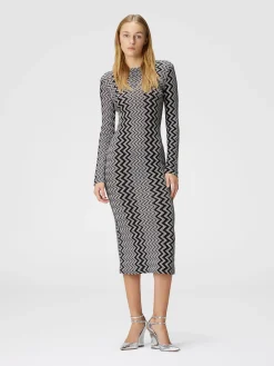 Abito midi in lana e viscosa zig zag