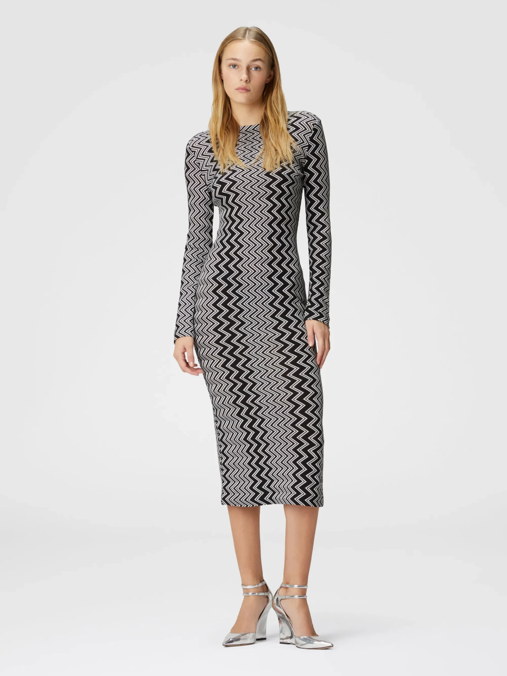 Abito midi in lana e viscosa zig zag