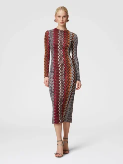 Abito midi in viscosa e lana zig zag