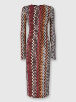 Abito midi in viscosa e lana zig zag