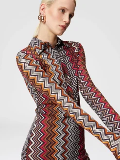 Abito taglio polo in viscosa e lana zig zag