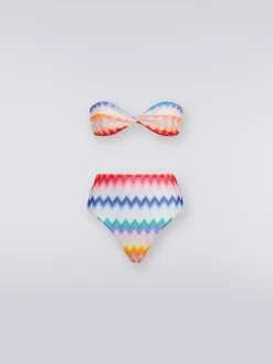 Bikini con slip a vita alta in tessuto stampa zig zag