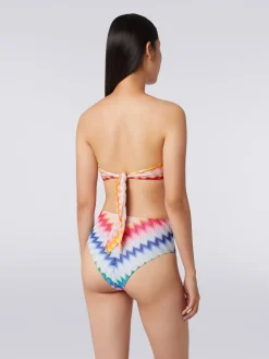Bikini con slip a vita alta in tessuto stampa zig zag