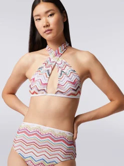 Bikini in crochet con lurex e slip a vita alta