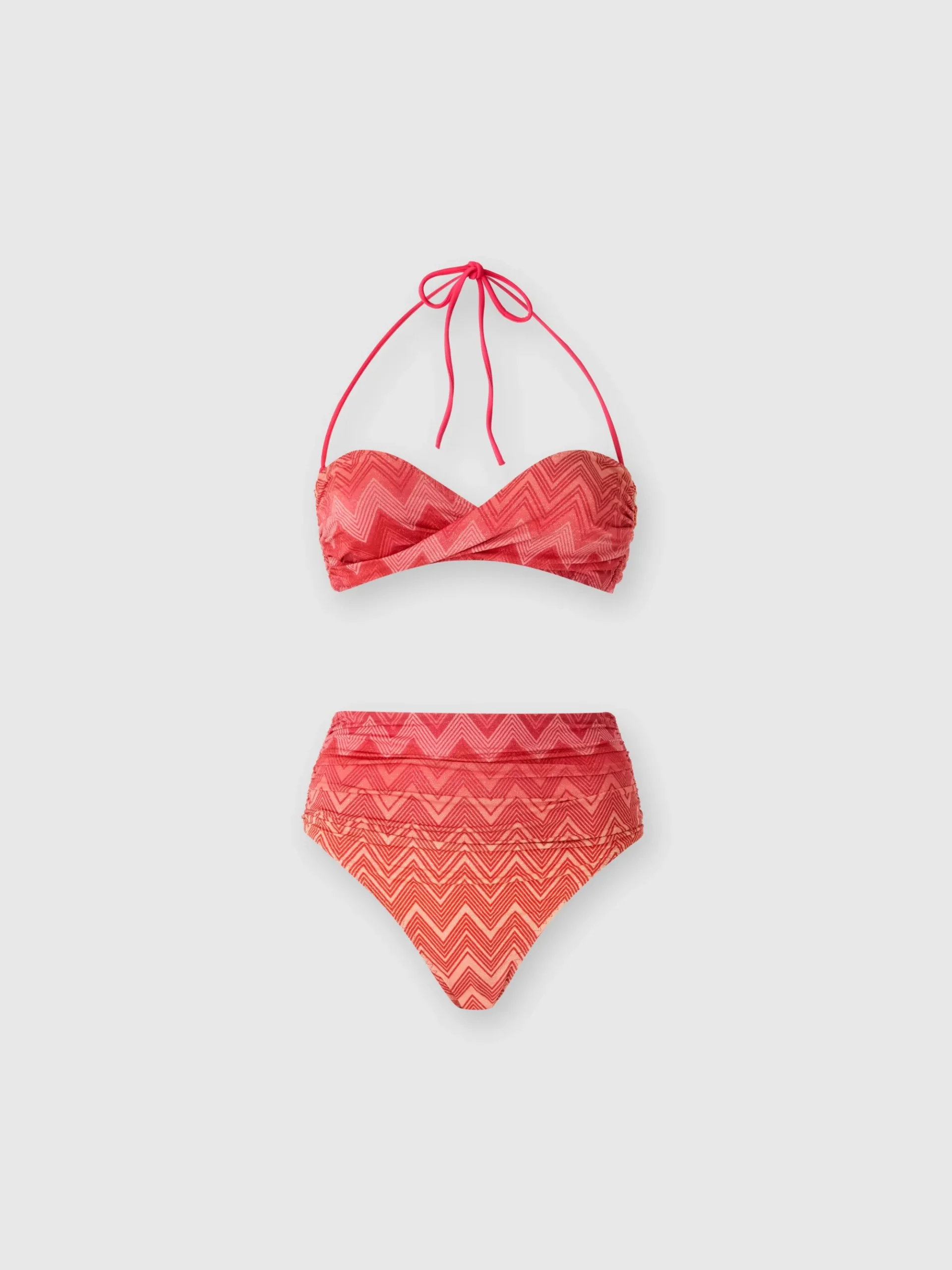 Bikini in nylon stretch zig zag lamé con slip alto