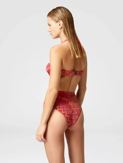 Bikini in nylon stretch zig zag lamé con slip alto
