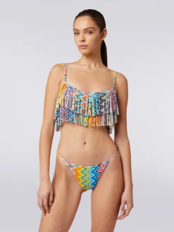 Bikini in tessuto stretch stampato con top frange