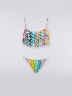 Bikini in tessuto stretch stampato con top frange
