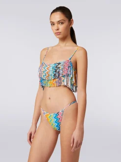 Bikini in tessuto stretch stampato con top frange