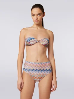 Bikini in viscosa e lurex con top torchon e slip alto