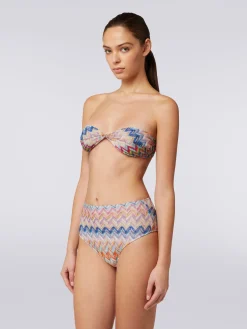 Bikini in viscosa e lurex con top torchon e slip alto