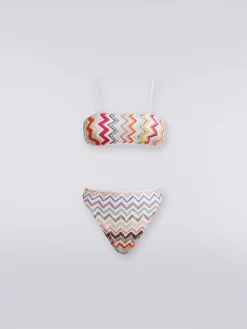 Bikini in viscosa zig zag con lurex e slip a vita alta
