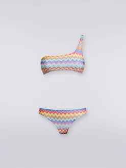 Bikini monospalla con stampa zig zag
