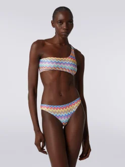 Bikini monospalla con stampa zig zag