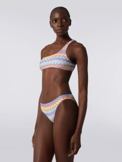 Bikini monospalla con stampa zig zag
