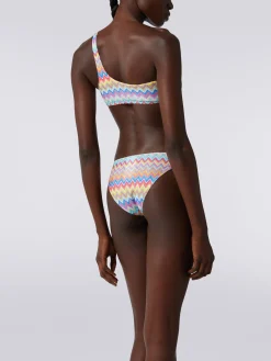 Bikini monospalla con stampa zig zag