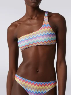 Bikini monospalla con stampa zig zag