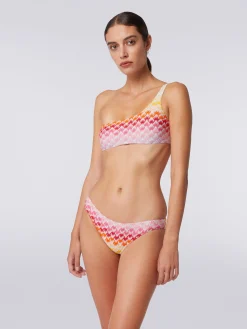 Bikini monospalla effetto pizzo dégradé con lurex