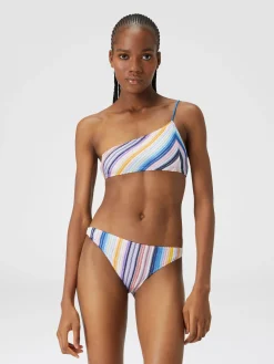 Bikini monospalla in crochet rigato