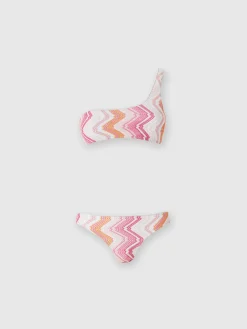 Bikini monospalla in misto viscosa chevron con lurex