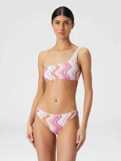 Bikini monospalla in misto viscosa chevron con lurex