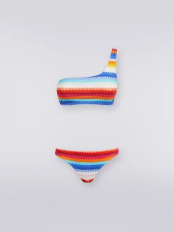Bikini monospalla in nylon stretch stampa zig zag