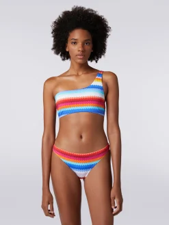 Bikini monospalla in nylon stretch stampa zig zag