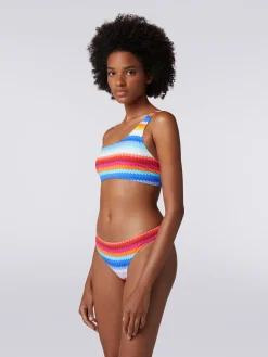 Bikini monospalla in nylon stretch stampa zig zag