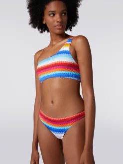 Bikini monospalla in nylon stretch stampa zig zag