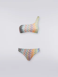 Bikini monospalla in viscosa zig zag con lurex