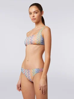 Bikini monospalla in viscosa zig zag con lurex
