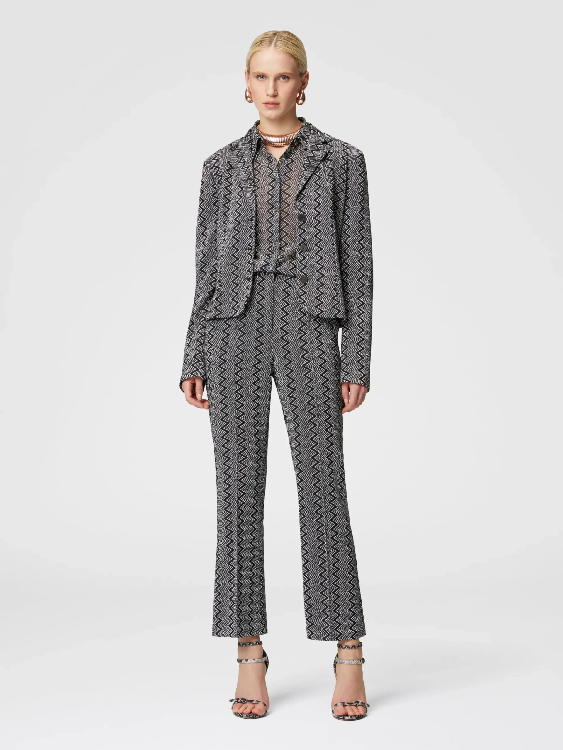 Blazer corto in misto viscosa zig zag lamé