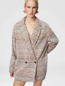 Blazer doppiopetto a quadretti bouclé con paillettes
