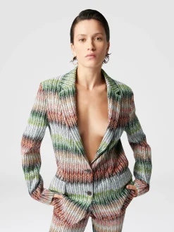 Blazer in maglia zig zag dégradé con paillettes