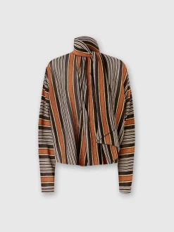 Blusa con collo foulard in viscosa rigata lamé