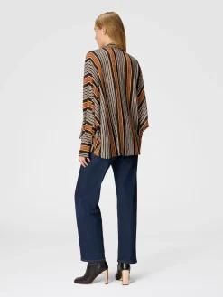 Blusa con collo foulard in viscosa rigata lamé