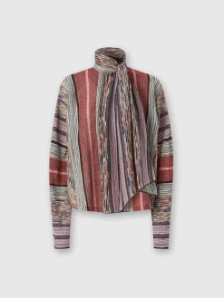 Blusa con collo foulard in viscosa lamé